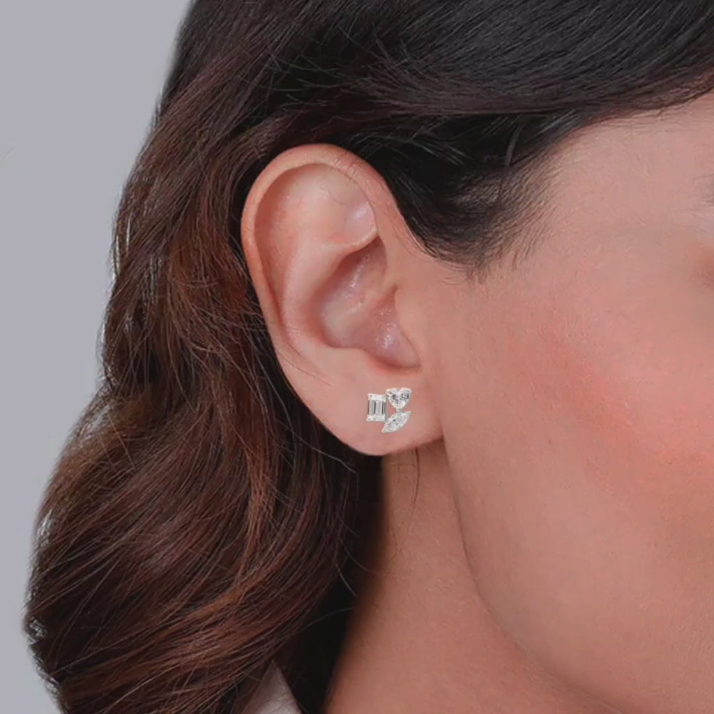 925 Sterling Silver Geometric CZ Stud Earrings Dainty Bridal Jewelry Size-12x9.5 mm/10.5x10 mm
