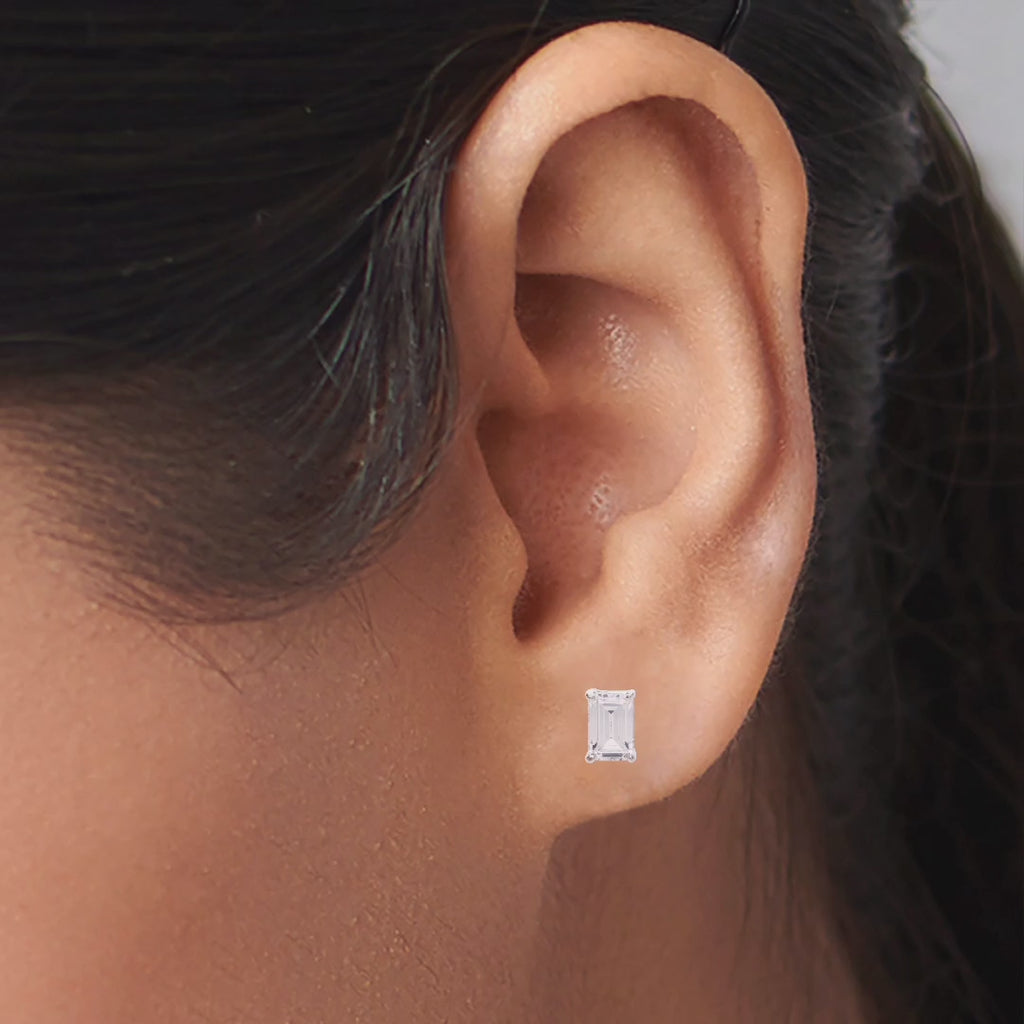925 Silver Emerald Cut Stud Earrings, CZ Studs, Earrings, Silver Jewelry