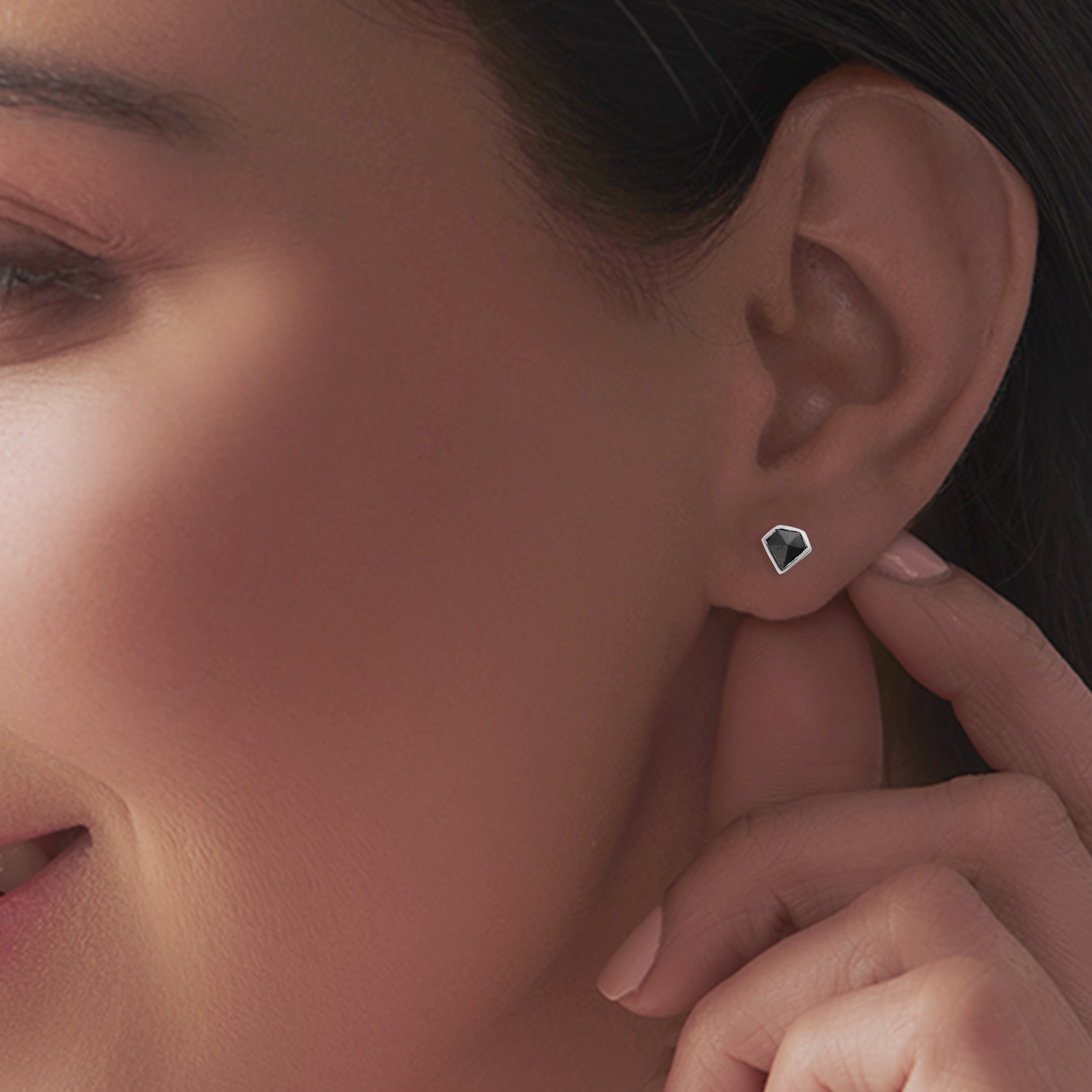 925 Silver Black Onyx CZ Geometric Stud Earrings Gothic Earrings Unique Silver Jewelry