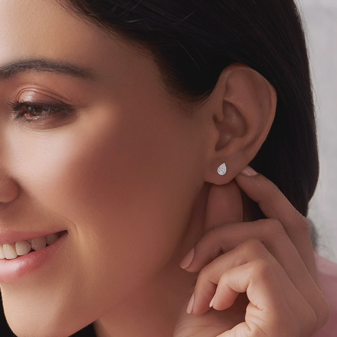 925 Sterling Silver Pave Teardrop Stud Earrings, Dainty Cubic Zirconia Cluster Drop Design