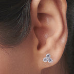 925 Sterling Silver Earrings 3-Stone Cluster Stud Earrings Dainty CZ Flower Studs