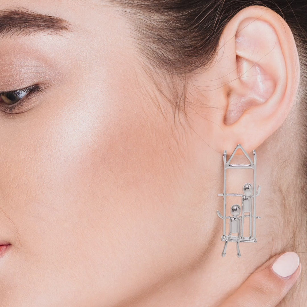 925 Swing Earrings Stick Figure Dangle Earrings Unique Art Jewelry Silver Studs