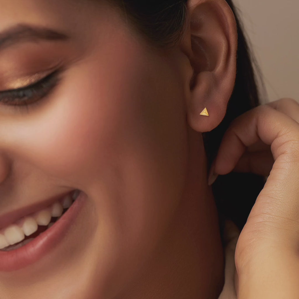 925 Silver Earrings Pyramid Stud Earrings Tiny Gold Plated Geometric Earrings Small Studs