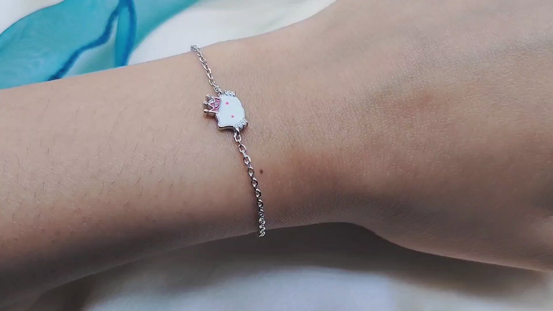 925 Sterling Silver Handmade Mini Kitty Tennis Bracelet Minimalist Gift for Daughter Cartoon Art Hand Accessories