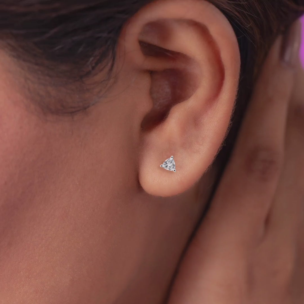 925 Sterling Silver Cubic Zirconia Trillion Cut Stud Earrings Sparkling CZ Studs