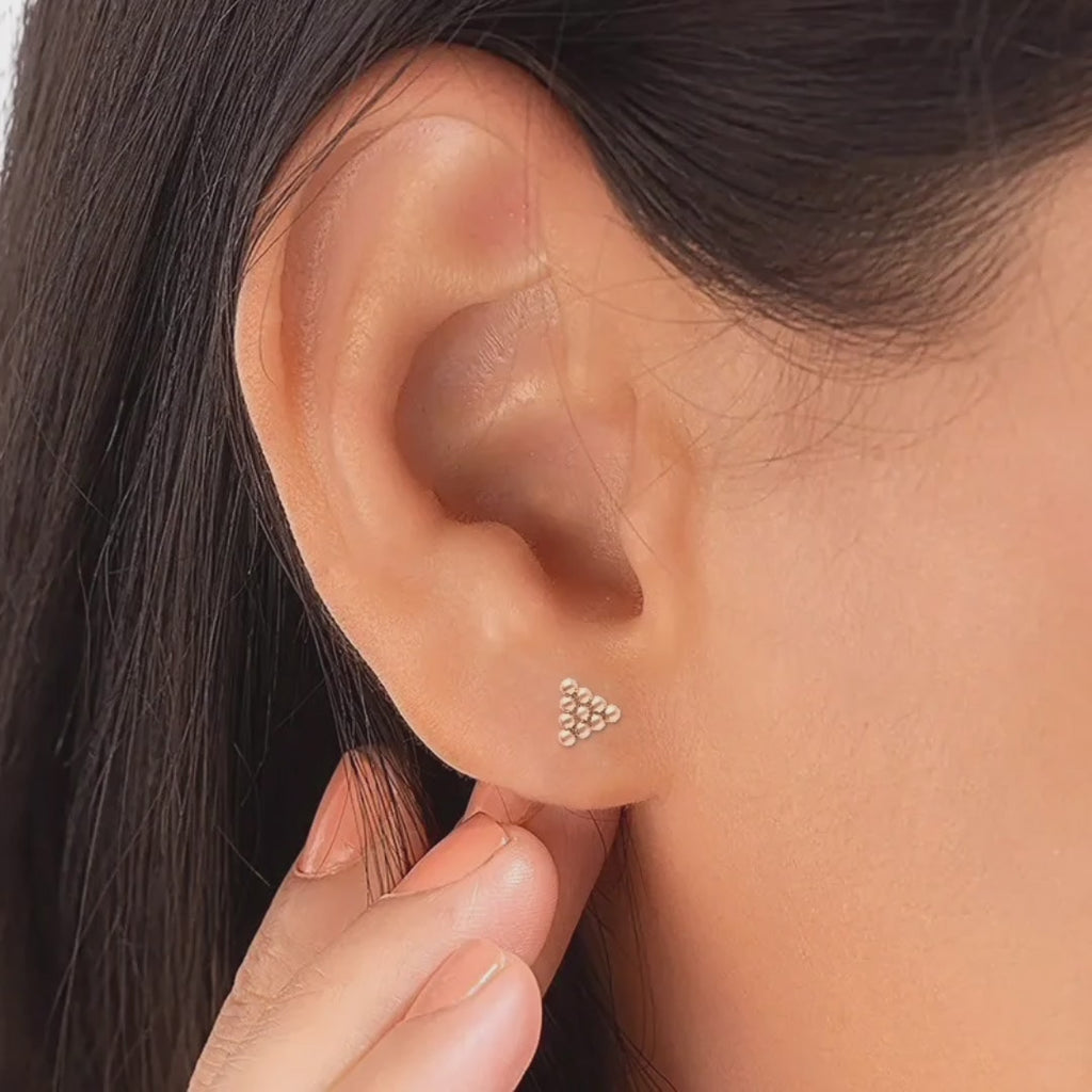 925 Silver Triangle Stud Earrings Rose Gold Plated Triangle Beaded Studs