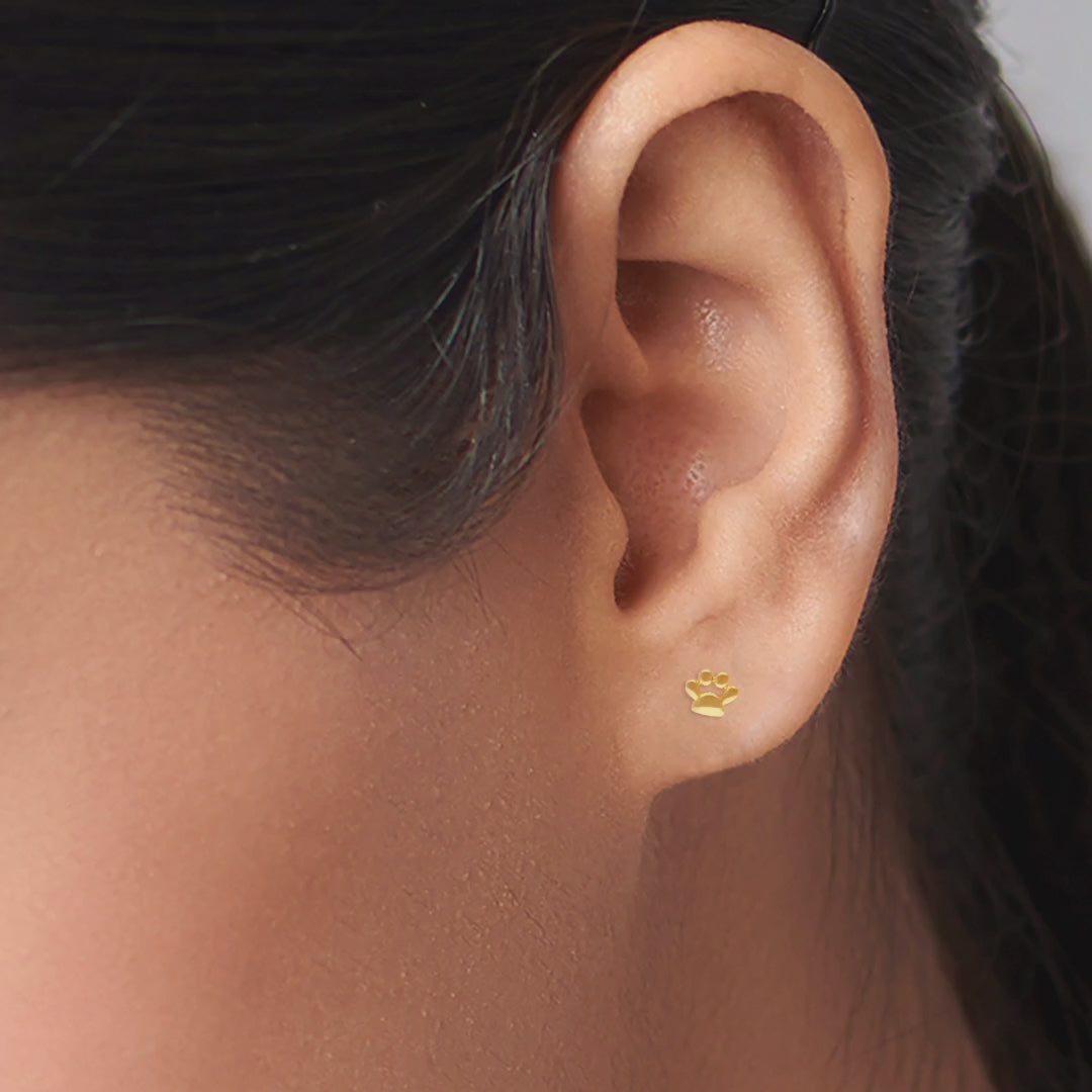 Silver Earrings 925 Paw Print Stud Earrings Gold Finished Pet Lover Jewelry