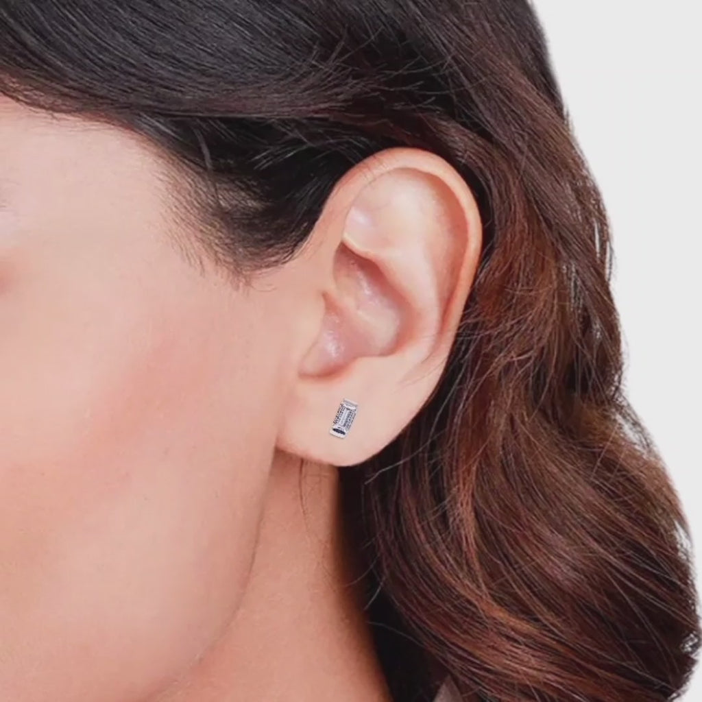 Silver Earrings 925 Baguette Stud Earrings CZ Bar Studs Dainty Modern Style