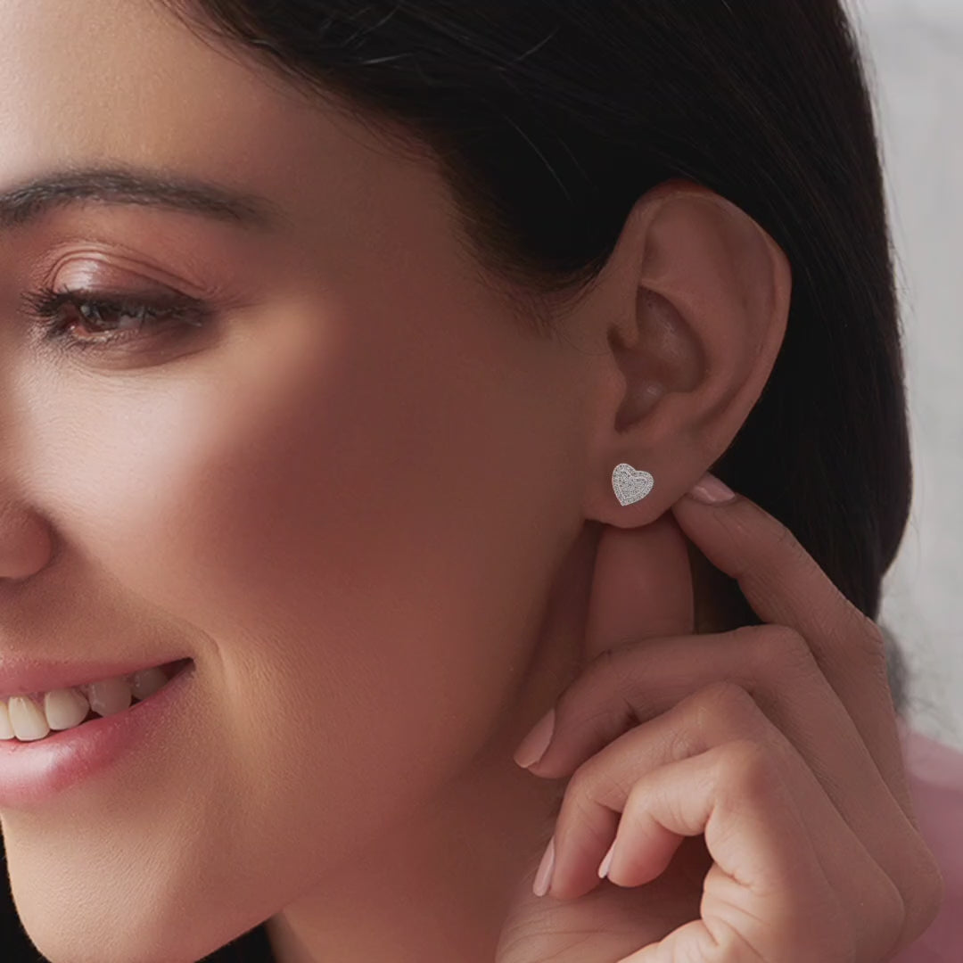925 Sterling Silver Heart Stud Earrings, Dainty Cute Heart CZ Earrings