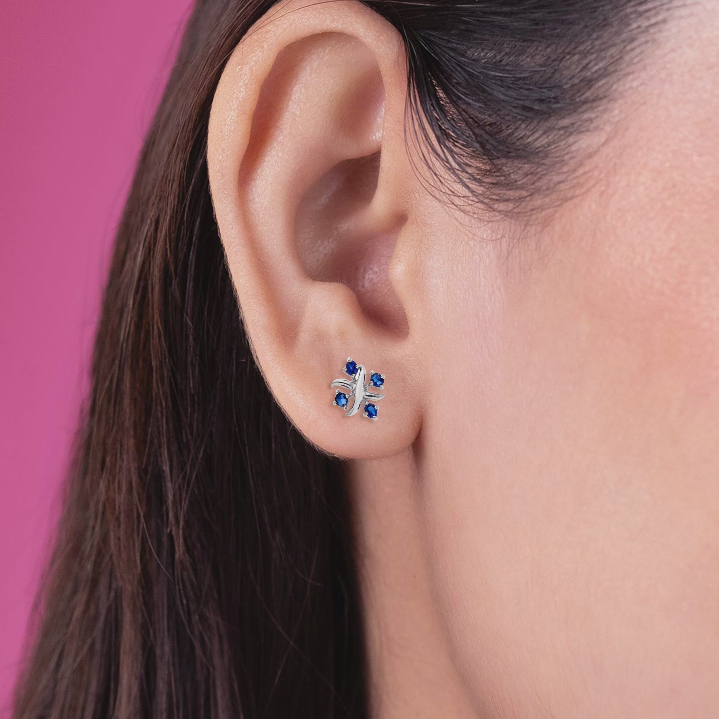 925 Silver Blue Sapphire Cross Stud Earrings Gothic Stylish Jewelry Dainty CZ