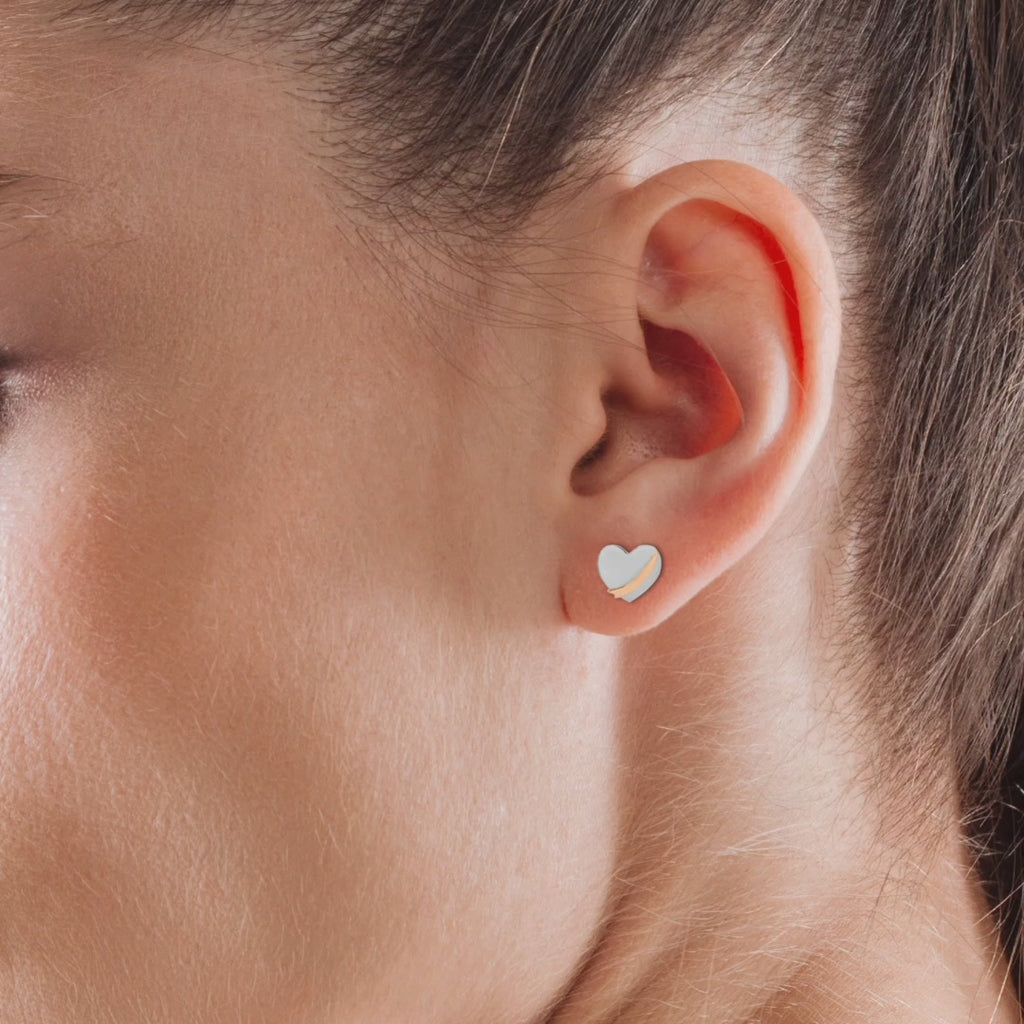 925 Sterling Silver Two-Tone Heart Stud Earrings, Rose Gold Accent Love Design