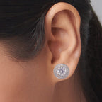 925 Silver Halo Studs Earrings, CZ Diamond Studs, Elegant Wedding Jewelry