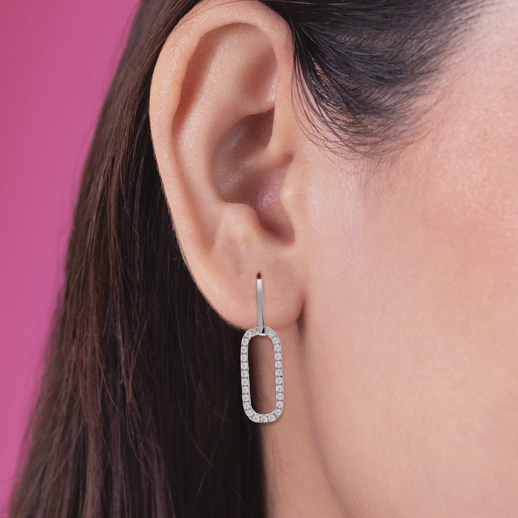 925 Silver Open Link Drop Earrings, Pave CZ Dangle Earrings, Elegant Jewelry