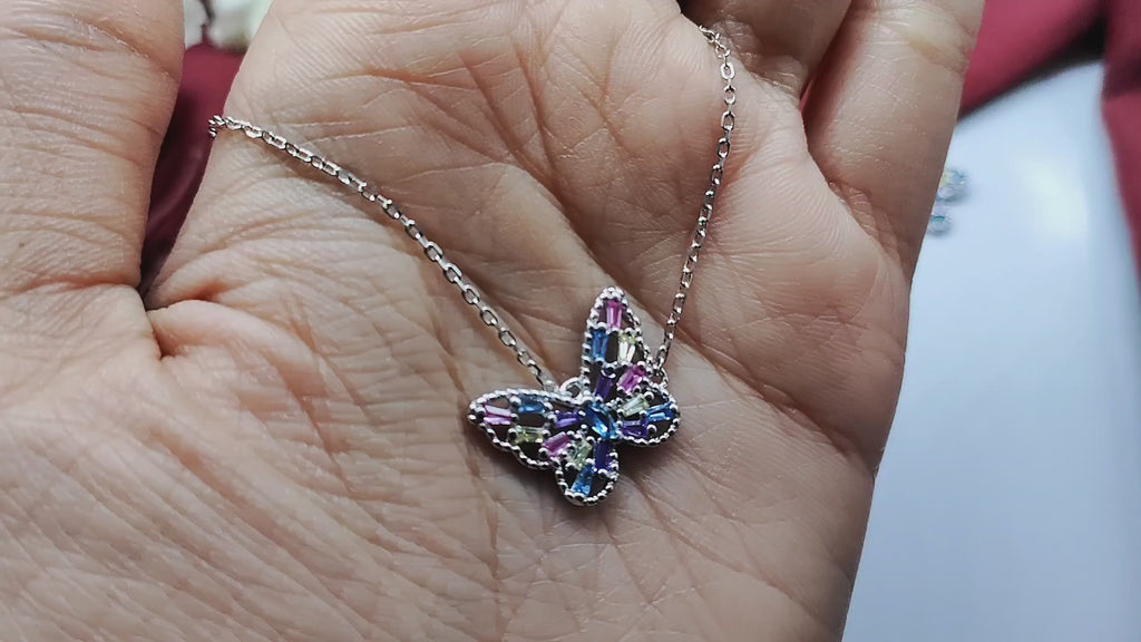 Beautifull Colorfull CZ Butterly Necklace,Earrings,Adjustable Ring Set for Wedding,Engagment in 925 Sterling Silver Minimalist Handmade Gift for her