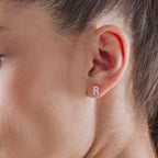 925 Sterling Silver R Initial CZ Stud Earrings Personalized Gift for Her