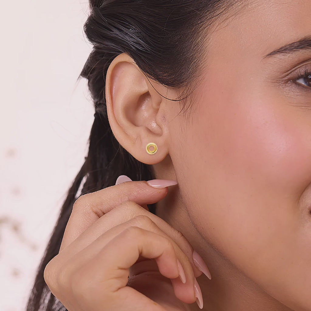 Silver Earrings 925 Golden Open Circle Stud Earrings Studs Dainty Round Studs