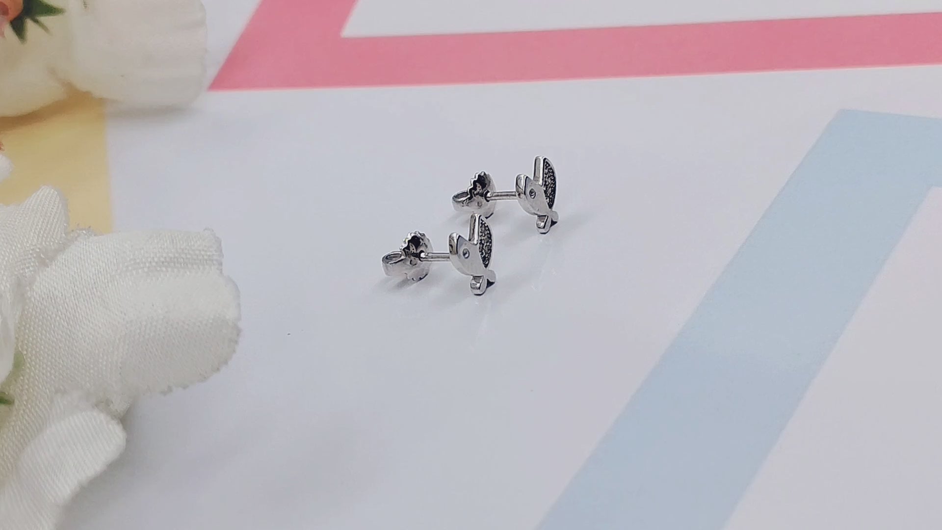 925 Sterling Silver Funky Fish with Open Mouth Earrings CZ Diamonds