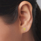 925 Silver Cushion Cut Yellow Studs, Dainty CZ Gemstone Jewelry, Yellow Crystal Earrings