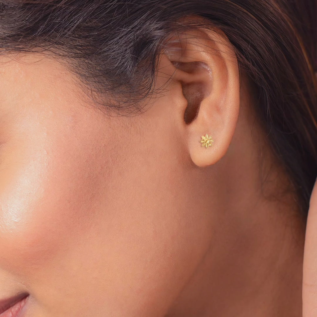 Silver Earrings 925 Flower Stud Earrings Yellow Gold Finished Studs