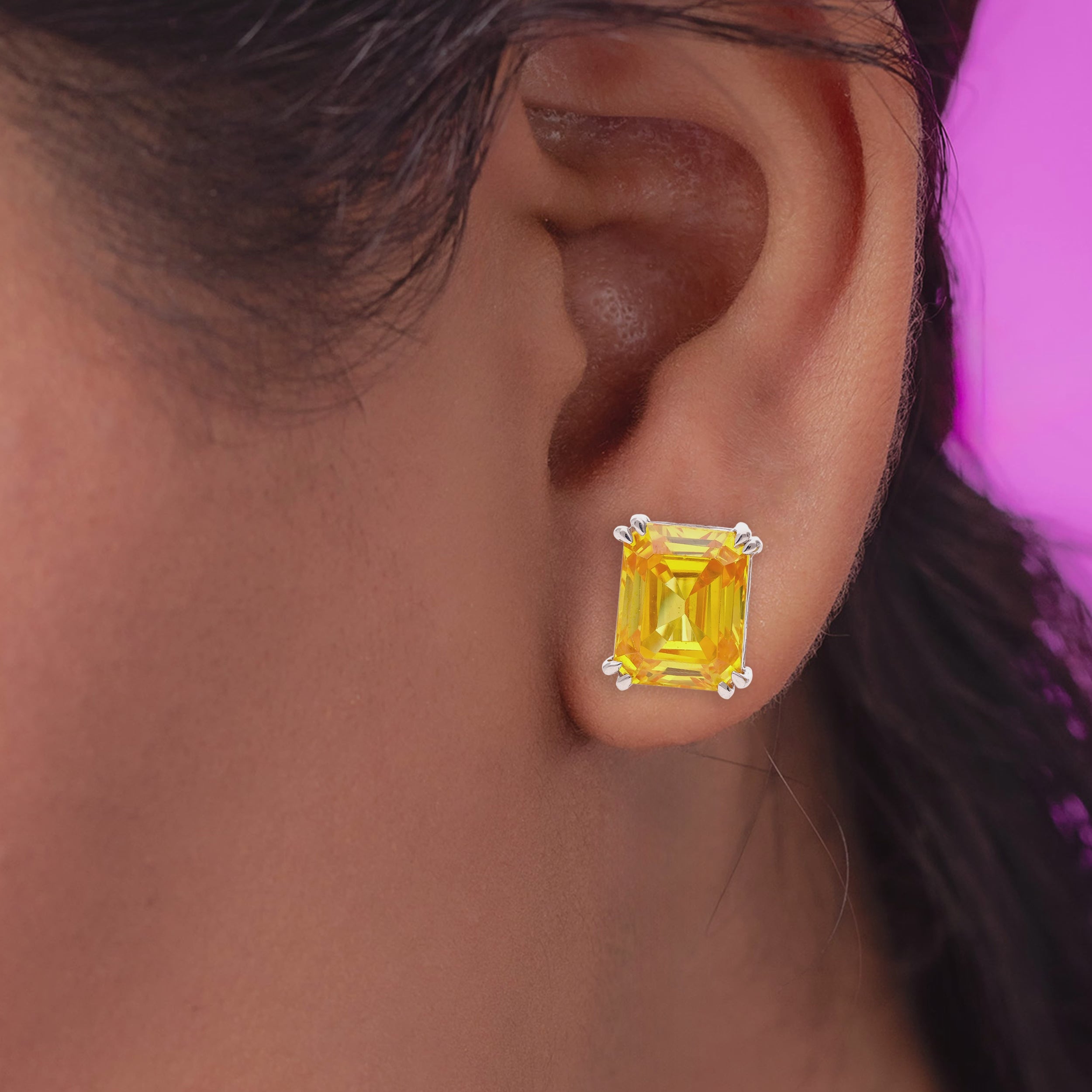 925 Silver 925 Silver Yellow CZ Earrings Emerald Cut Stud Earrings Gemstone Jewelry