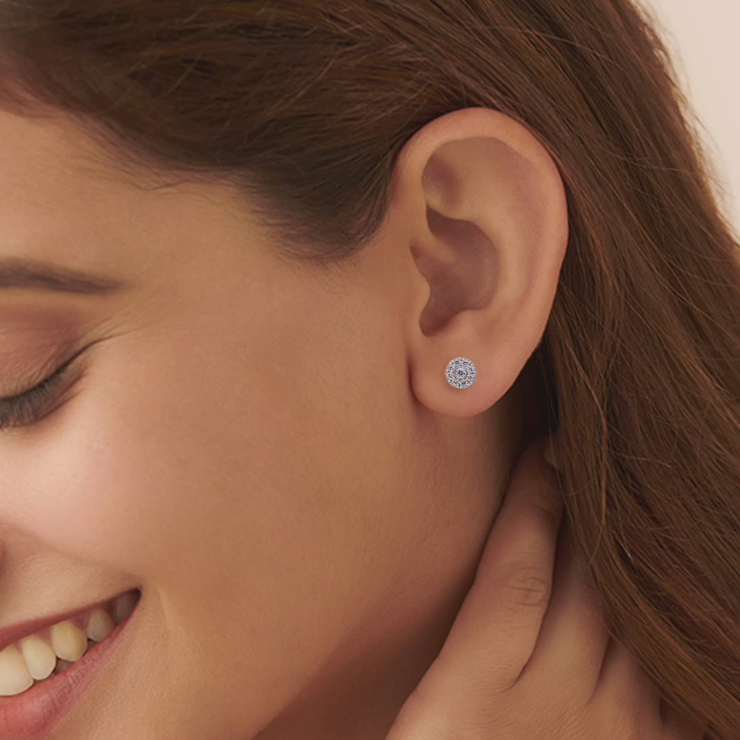 925 Sterling Silver Cubic Zirconia Cluster Stud Earrings, Dainty Round Sparkle Design