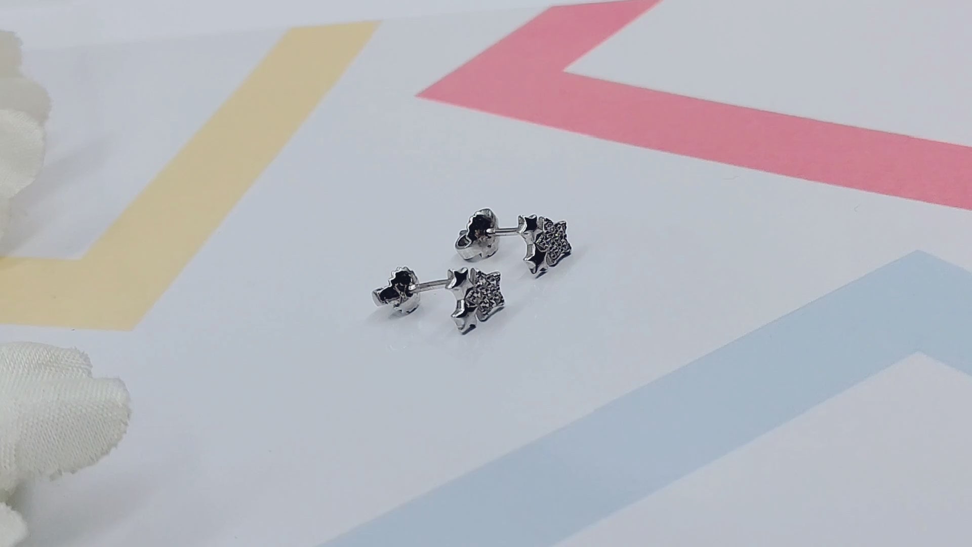 Sterling Silver 925 Twin Star Flower Design Stud Earrings Every Day Wear CZ Diamonds Minimalist Handmade Gift Studs with Push back