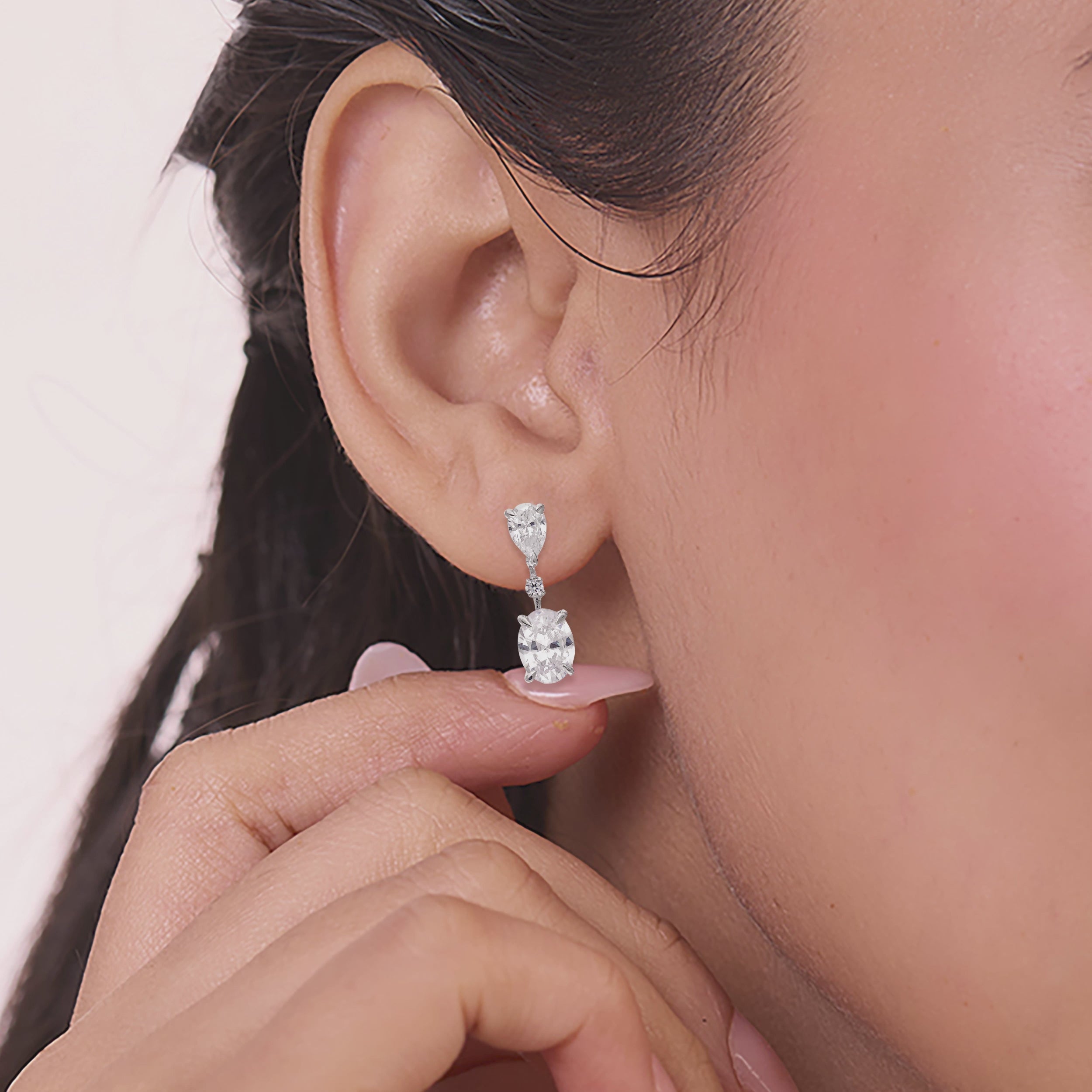 925 Silver Oval & Teardrop CZ Drop Earrings, Fabulous Drop Earrings, Engagement Jewelry