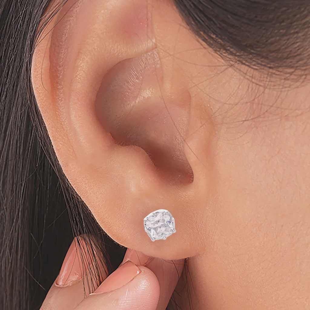 925 Silver Cushion Cut Diamond Stud Earrings Dainty CZ