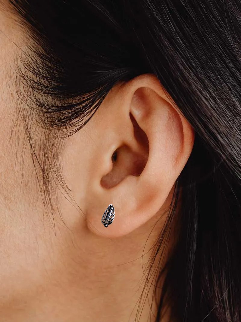 Silver Oxidised Boho Dainty Leaf Studs Earrings Minimalist Nature stud Earrinngs Handmade Gift Studs with Pushback 925 Sterling