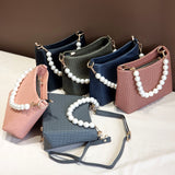 Fabulous Leather Design Pearl Handle Hand Bag