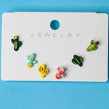 Bright Colorful Cactus Stud Earring Set