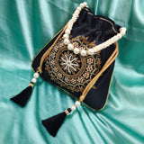 Royal Jardoshi Handwork Silk Potlis With Pearl Handle