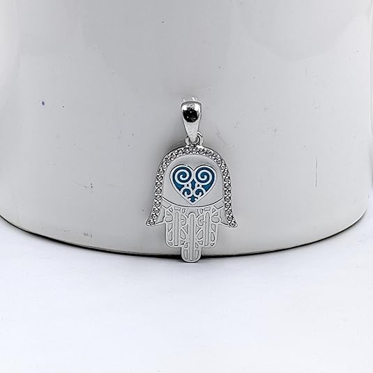 Hamsa Hand sign Pendant 925 Sterling Silver Pendant Heart Shape Pendant Handmade Jewellery