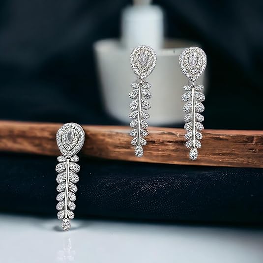 925 Sterling Silver Water Drop Sparkling White cubic Zirconia Dangle Drop Earrings Minimalist Handmade Enagagment Gift