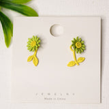 Impressive Green & Yellow Sunflower Stud Earring