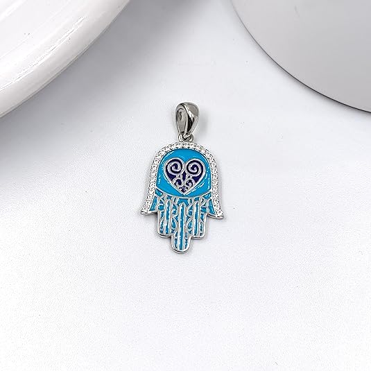 Hamsa Hand sign Pendant 925 Sterling Silver Pendant Heart Shape Pendant Handmade Jewelery