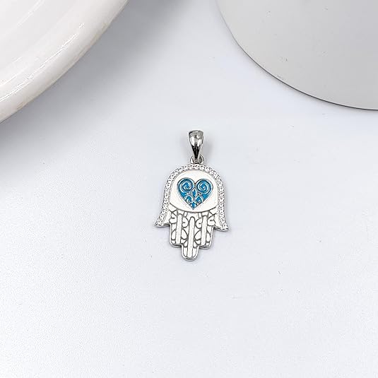 Hamsa Hand sign Pendant 925 Sterling Silver Pendant Heart Shape Pendant Handmade Jewellery
