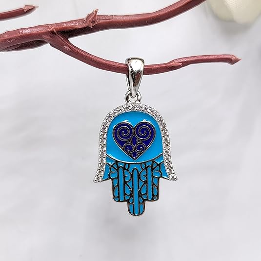 Hamsa Hand sign Pendant 925 Sterling Silver Pendant Heart Shape Pendant Handmade Jewelery