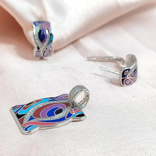 Colorful 925 Sterling CZ English Lock Earrings and Pendant Set for wife Cubic Zirconia Design Minimalist Handmade Gift