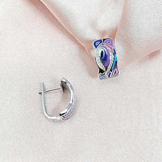 Colorful 925 Sterling CZ English Lock Earrings and Pendant Set for wife Cubic Zirconia Design Minimalist Handmade Gift