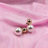 Pretty Shiny Gold & White Pearl Ball Earring