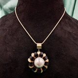 Big Flower With Big Pearl Pendant Necklace