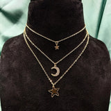 Stunning Star & Half Moon Triple Chain Necklace