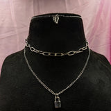 Triple Fancy Chain Lock & Leaf Necklace
