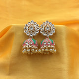 Pear Traditional Face With Royal Enamel Jhumka Earrings