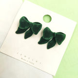 Velvet Green Bow Stud Earring