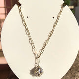 Sparkle Stone Pedant Oval Link Necklace