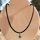 Black Leather Choker Solitaire Stone Necklace