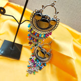 Triple Mirror Long Ghungroo Earring