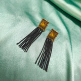Black & Golden Copper With Yellow Stone Earring